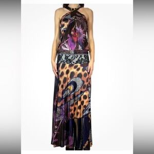 Vintage Roberto Cavalli Animal Print Halter Maxi Dress